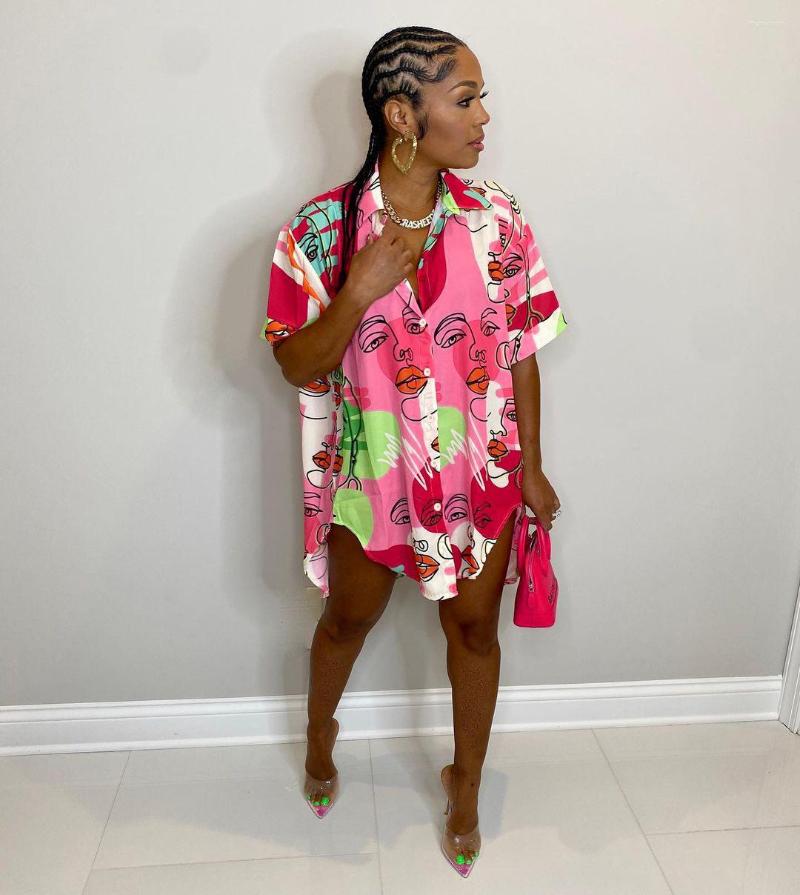 

Women' Blouses Felyn 2023 High Quality Design Blouse Print Turn-down Collar Short Sleeve Summer Casual Shirts Tops, Blue