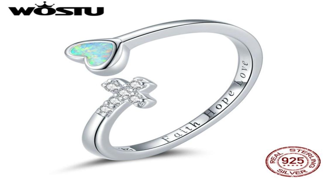 

WOSTU 925 Sterling Opal Heart Ring Vintage Adjustable Rings Original Finger For Women Silver Jewelry CTR1717434076