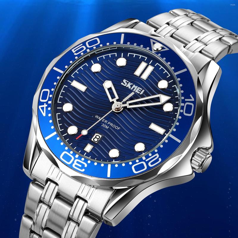 

Wristwatches SKMEI Nautical Series Watches Can Rotate The Outer Bezel Eco-friendly Luminous Classic Business Style Men's Reloj De Cuarz, Silver gold black