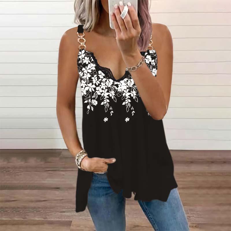 

Women' Blouses Woman V Neck Flower Print Blouse Fashion Sleeveless Elegant Shirts 2023 Summer Casual Loose Stylish Tops Sexy Blusas 26505, White