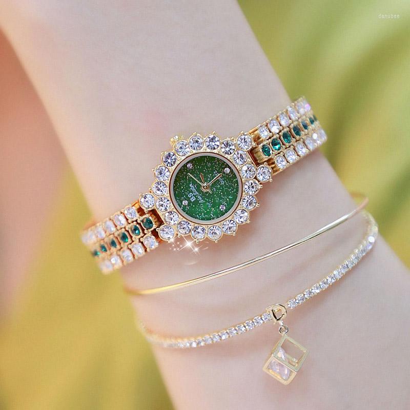 

Wristwatches Fashion Diamond Women Luxury Waterproof Elegant Bracelet Ladies Watch Gold Green Stainless Steel Female Clock, Picture shown