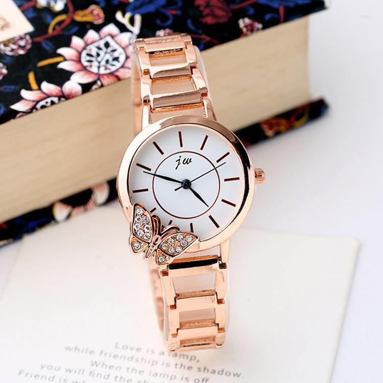 

Wristwatches 2023 High Quality Fashion Luxury Rose Gold Stainless Steel Women Watch Casual Butterfly Quartz Wrist Dress Ladies Gift Watches