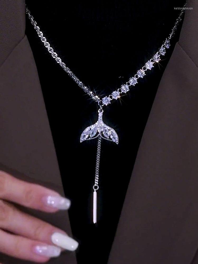 

Pendant Necklaces Beautiful Simple Necklace For Women Korean Style 2023 Trendy Shinning Fish Tail Zirconia Long