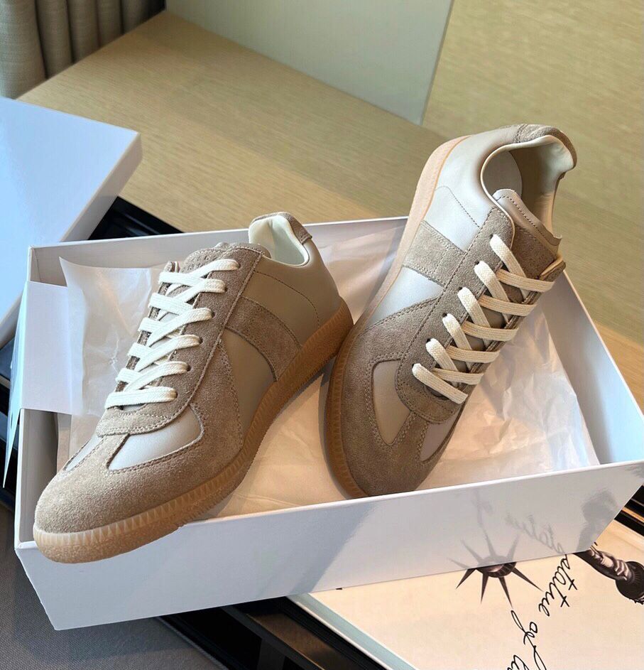 

2023 Famous Maison Leather & Suede Sneakers Shoes Men Low Top Trainers Sporty style Cowhide Fabric Lining Skateboard Walking EU38-46