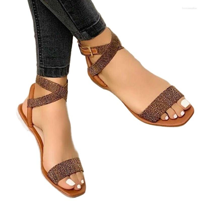 

Sandals Flat Women 2023 Summer Cross Strap Fashion Open Toe Elegant Shoes Comfortable Sexy, Creamy-white