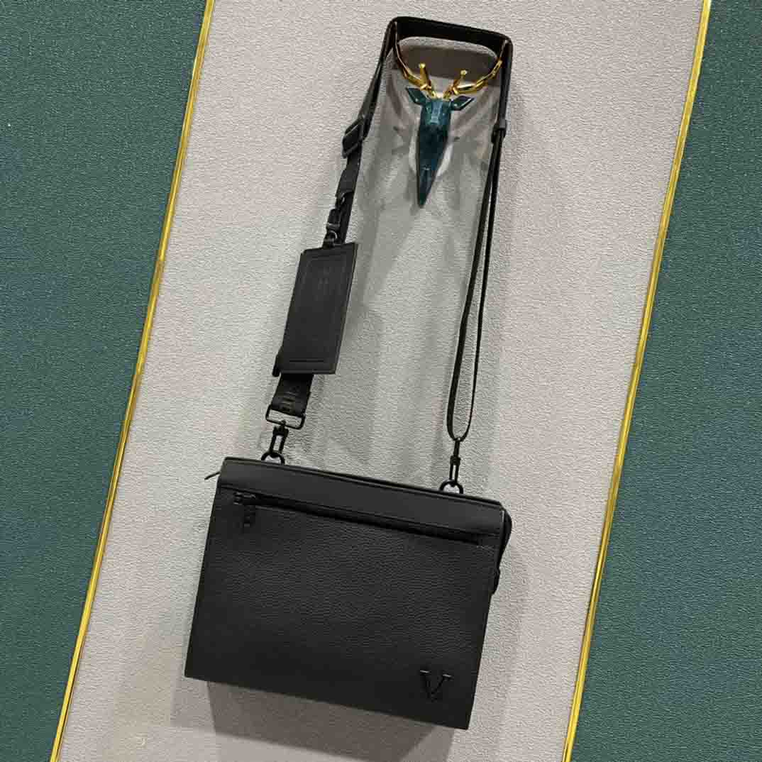 

M59329 New Messenger Pochette Voyage Mens Shoulder Bag with Card Holder Black Aerogram Leather Designer Monograms Cross Body Envelope Flap Bag 2pcs set