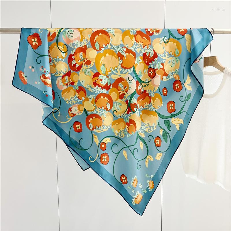 

Scarves Large Size Silk Scarfs Shawls For Women Fruit Paint Series Summer Ladies Bandanna Hair Bands Sunscreen Wraps 110X110CM