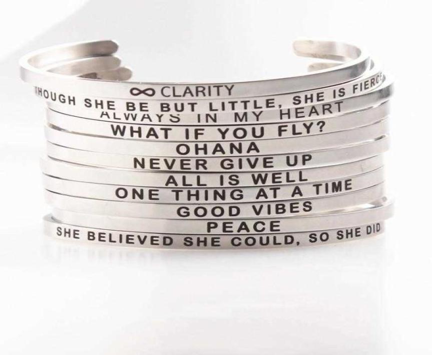 

Bangle E F G H 4mm Dropship Stainless Steel Positive Inspirational Quote Hand Stamped Cuff Mantra Bracelets Men Women7447251