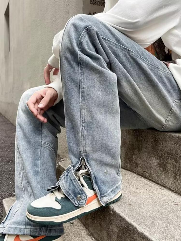 

Women' Jeans Unisex American Side Split Women Fashion Hip Hop Streetwear Harajuku Wide Leg Baggy Pants 2023 Soft Trousers, Light brown