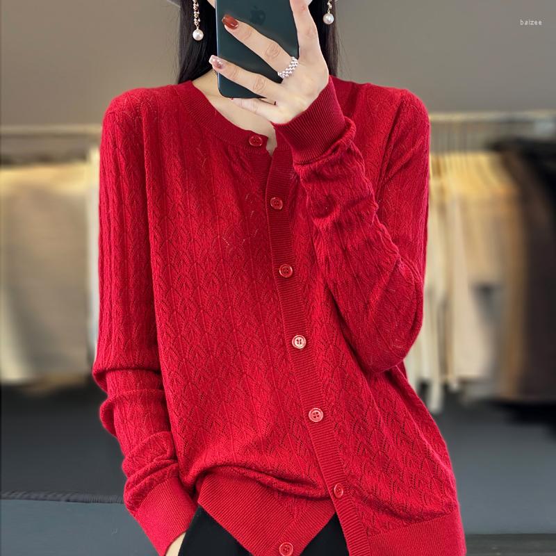 

Women's Knits 2023 Women's Cardigan Cashmere Sweater Hollow Out Knitted Coat, Red