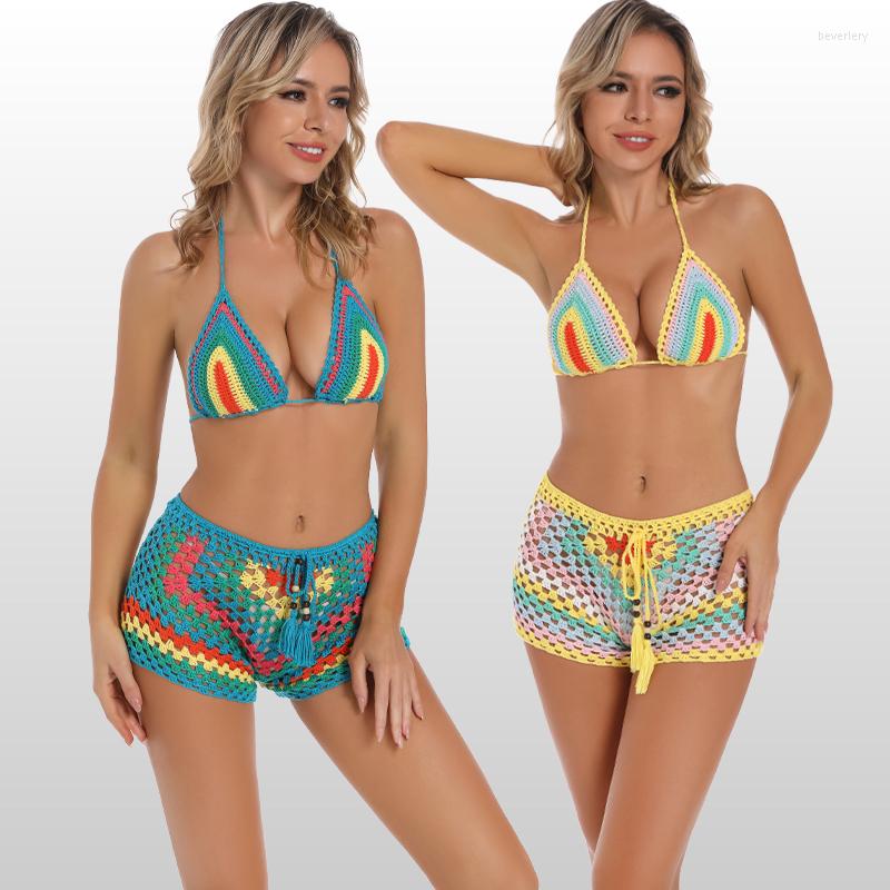 

Women' Swimwear Stripe Hand Crochet Bikini Set Beach Women Swimsuit Suit, Blue