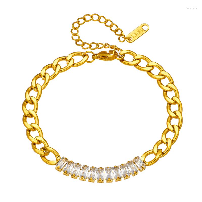 

Link Bracelets 316L Stainless Steel 2023 Fashion Fine Jewelry 6mm Width Splicing Embedded Zircon Charm Thick Chain For Women