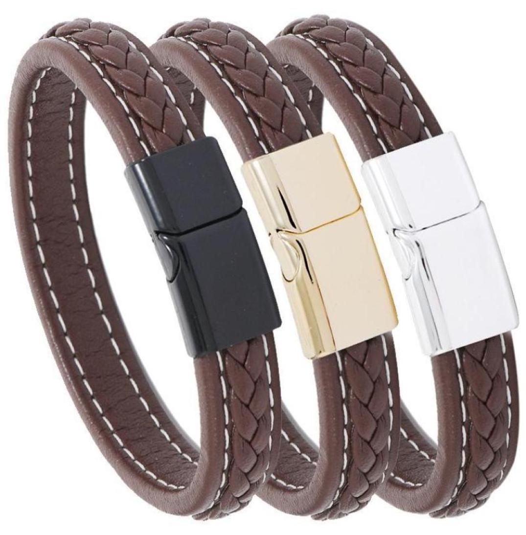 

New Fashion Casual Men Bangle Alloy PU Leather Bracelet Male Simplicity Vintage Magnetic Clasp Braid Bracelet Jewelry Gift4483414