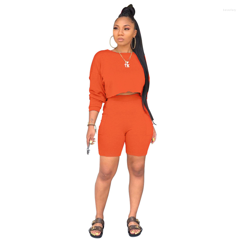 

Women's Tracksuits Women Two Piece Set Autumn O-neck Crop Top Biker Shorts 2 For Fall Clothes 2023 Outfits Women's Suits, White