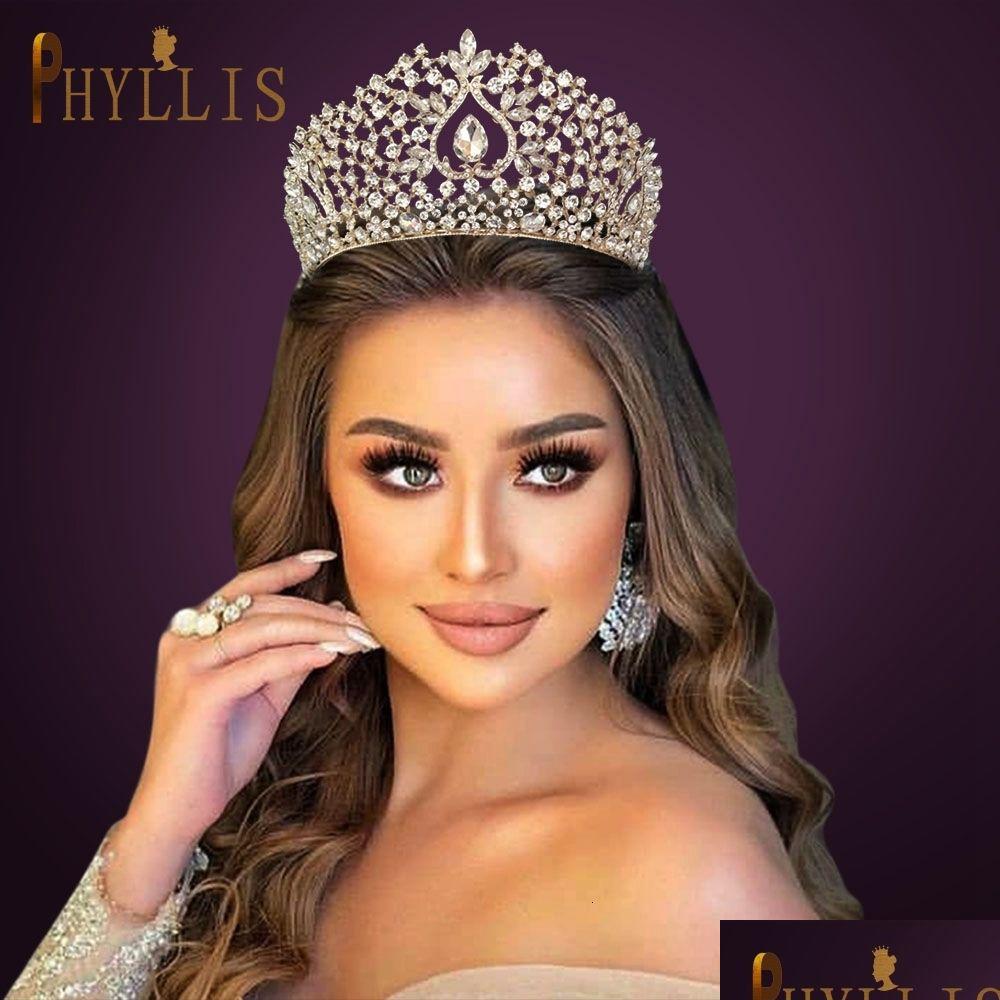 

Hair Jewelry A268 Luxury Princess Crown Pageant Diadem Bridal Headpiece Queen Headdress Golden Women Tiara Headband Dhgarden Dhmuc