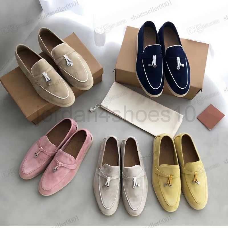 

Loro Piana summer casual shoe Charms embellished Walk suede loafers shoes Beige Genuine leather comfort slip on flats mens women Luxury Designer flat 996l# 5.0