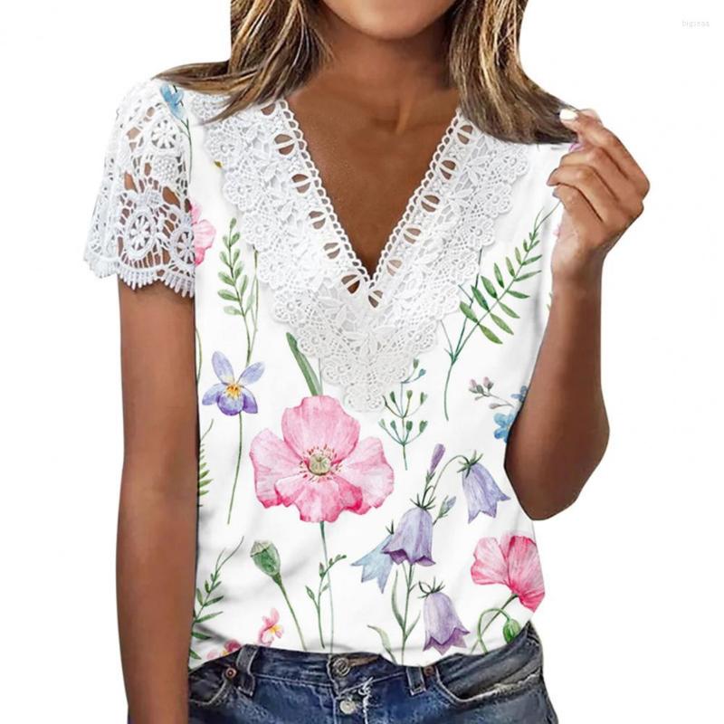 

Women' Blouses Stylish Tee Shirt V-neck Dressing Up Breathable Ladies Summer Printed Tops, Blue