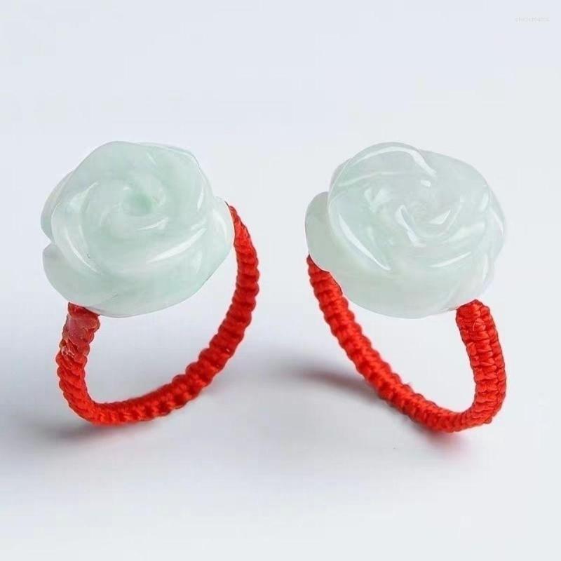 

Cluster Rings 1PC Natural Emerald Rose Jade Ring Jadeite Amulet Fashion Chinese Jewelry Hand Carved Crafts Luck Gifts Women Men