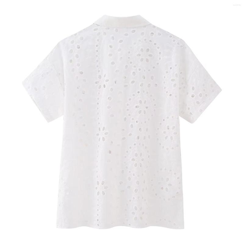 

Women' Blouses Women' Comfortable Hollowed Out Embroidery All- Geometric Slim Fit Street Wear Blouse Tops For Spring Autumn Retro, White