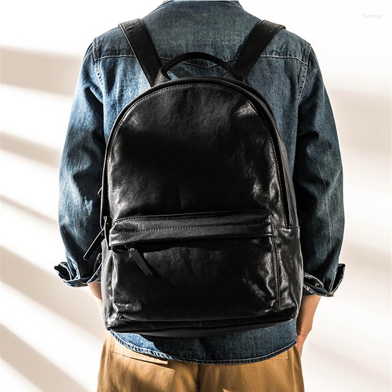 

Backpack Fashion Luxury Natural Genuine Leather Men's Outdoor Travel Real Cowhide Schoolbag Work Laptop Black Bookbag