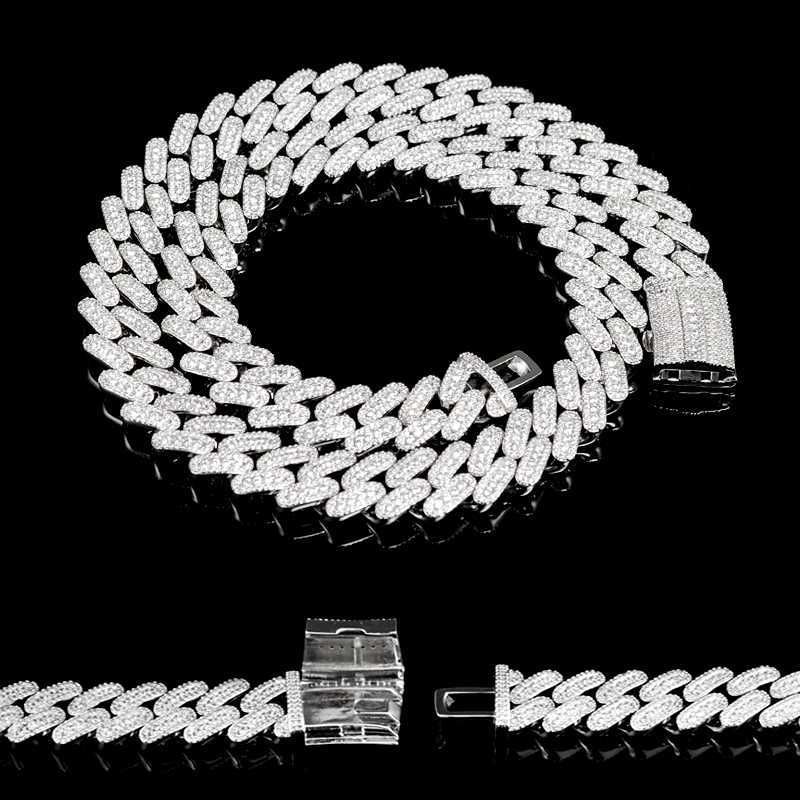 

Fine Jewelry 14mm Necklaces Men Cuban Chain Real 925 Sterling Silver Bracelet Choker Necklace for Men Ice Out Hip Hop Jewelry