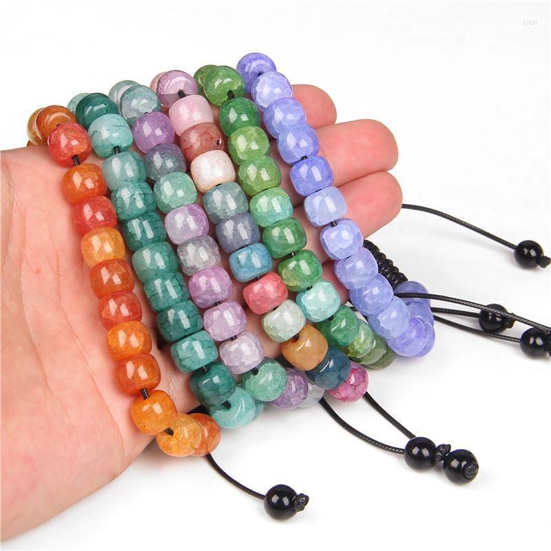 

Strand 8 10mm Natural Cracked Abacus Agates Beads Bracelet Lucky Stone Bead Bracelets For Women Girl Friendship Men Gift