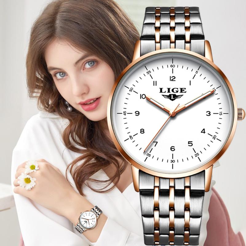 

Wristwatches Fashion Watch Women LIGE Brand Ladies Creative Steel Bracelet Watches Female Waterproof Clocks Relogio FemininoWristwatches, Rose gold blue