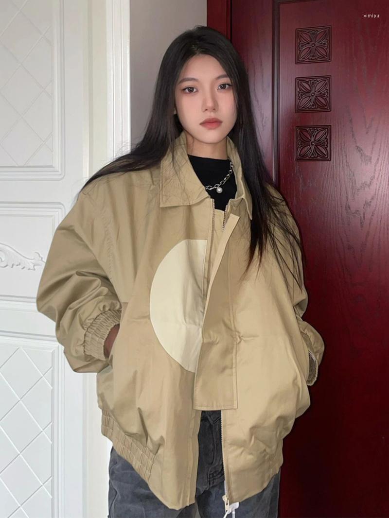 

Women' Jackets Retro Punk Zip Up Women Turn-down Collar Long Sleeve Loose Coats Autumn 2023 Fashion Streetwear Harajuku Outwear Y2k Top, Khaki