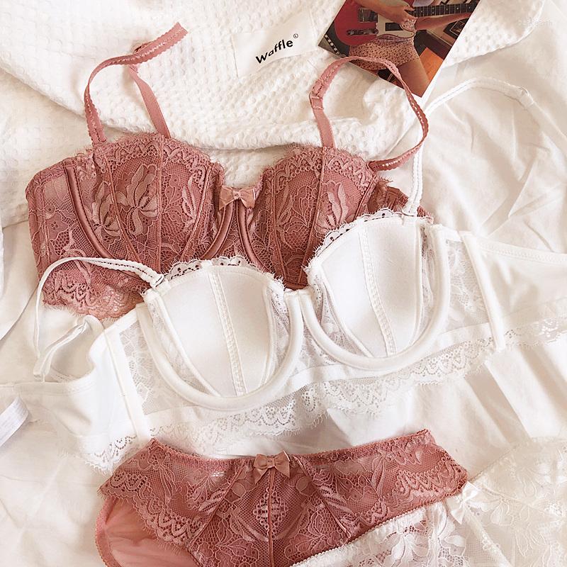 

Bras Sets Shell Half Cup Of Lace Thin Gather Underwear Set Big Breasts Large Size Women Lingerie Briefs Suit Underwire Ladies Bra Panty, As picture show