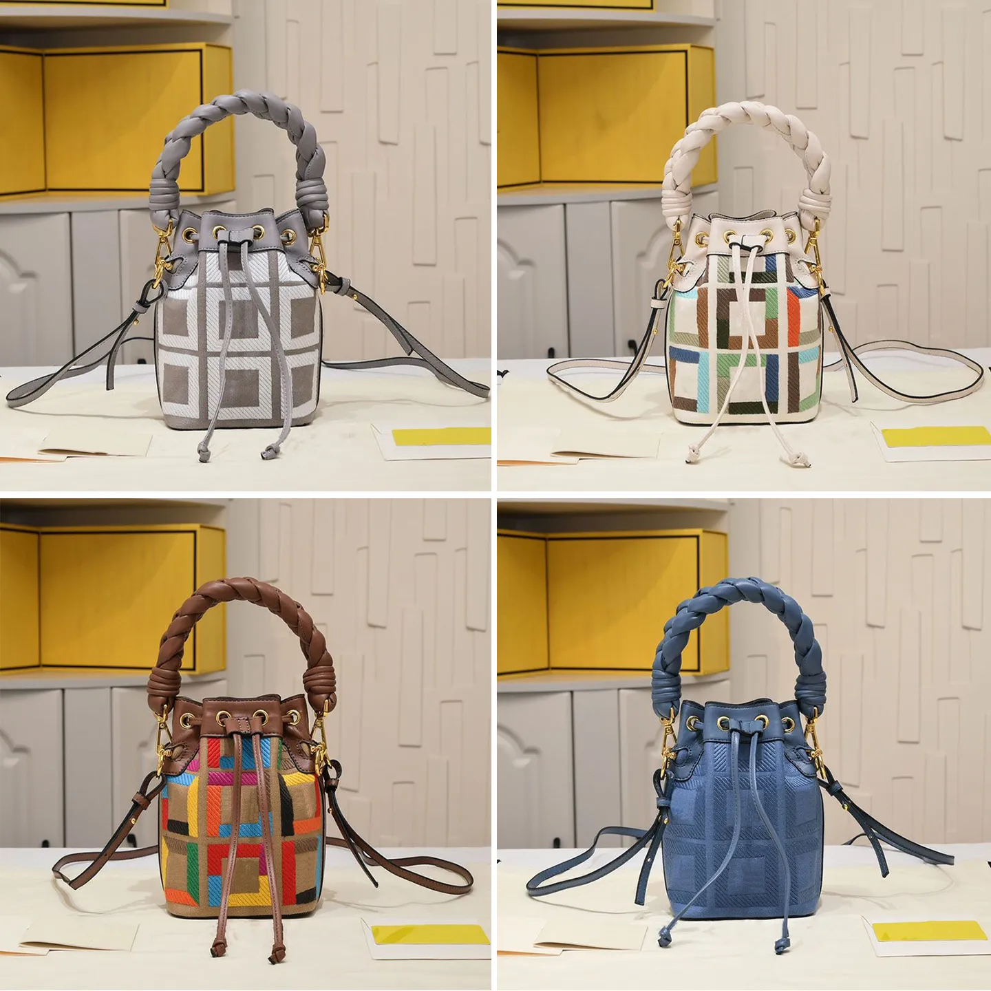 

Mini Bucket Bag Designer Crossbody Bag Drawstring Women Shoulder Bags Top Quality Mon Tresor Womens Tote Woven Soft Nappa Leather Handle Embroidery Hanbdag, #1