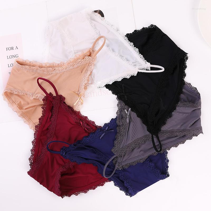 

Women's Panties Sexy Female Lace Underpants Ice Silk Ultra-thin Seamless Underwear Women's Low Waist Ladies Briefs, Red
