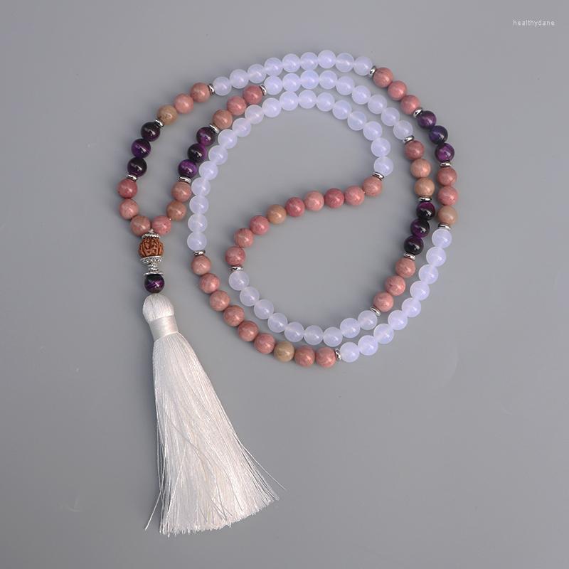 

Pendant Necklaces Purple Tiger Eye Red Rhodochrosite White Jasper 8mm Beads Necklace Women Yoga Jewellry Bijoux