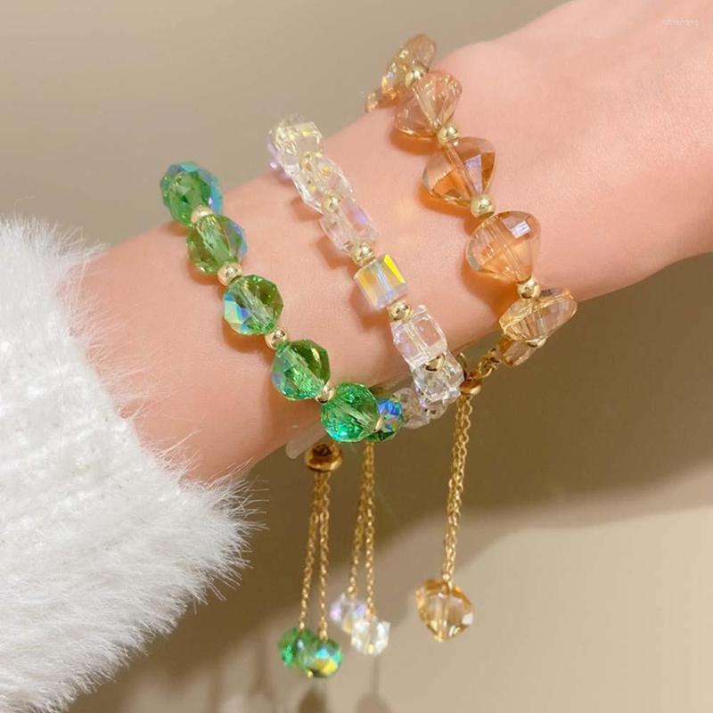 

Strand Colorful Transparent Crystal Bracelet For Women Girls Fashion Adjustable Feel Pulling Beaded Jewelry Trend Gift
