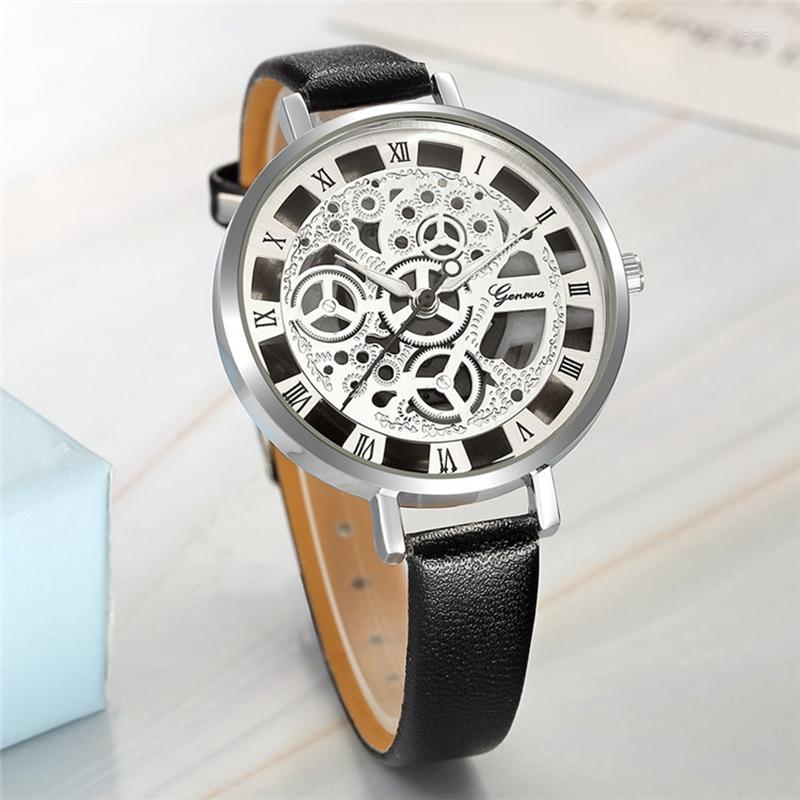 

Wristwatches Women's Watch Casual Large Dial Hollow Leather Strap Sports Waterproof Clock Bayan Kol Saati Relogios Femininos De Pulso, Black