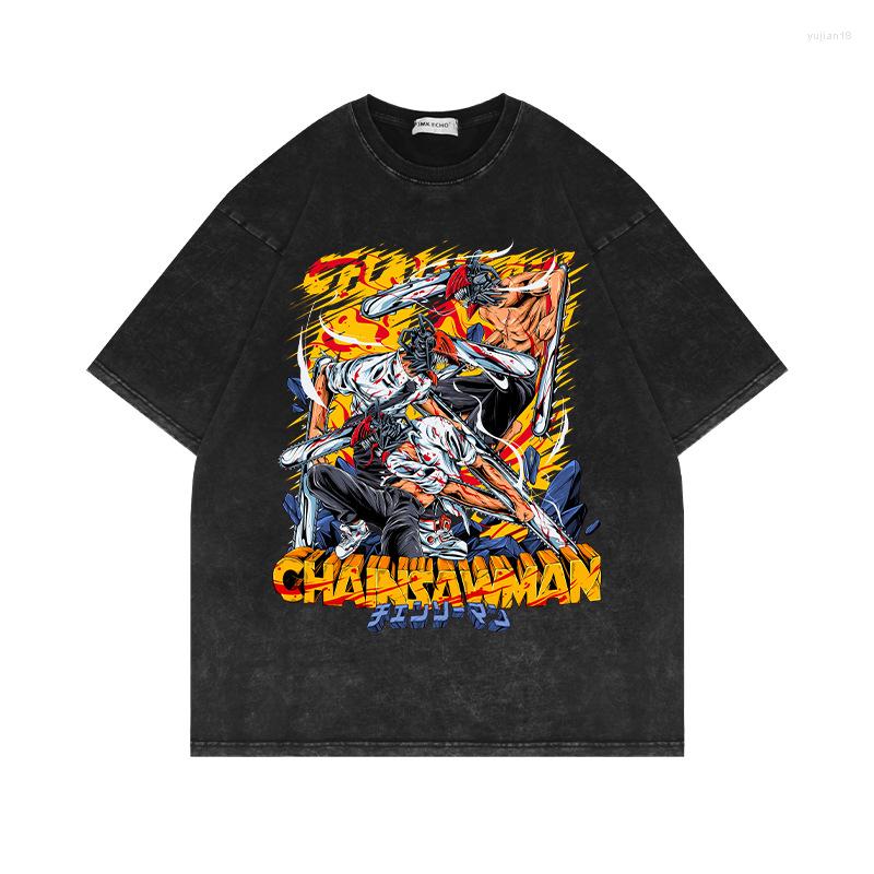 

Men' T Shirts Chainsaw Man Anime Washed Hip Hop Streetwear Denji Graphic Print Japanese Fashion Cotton Tee For Men Teen Y2k Tops, Washed black6