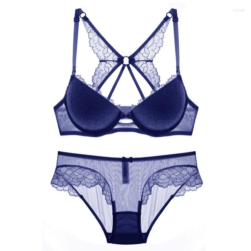 

Bras Sets Europe And American Lace Temptation Removable Strap Deep V Gather Bra Set Thick Padded Sexy Women Underwear 4 Colors Available, White