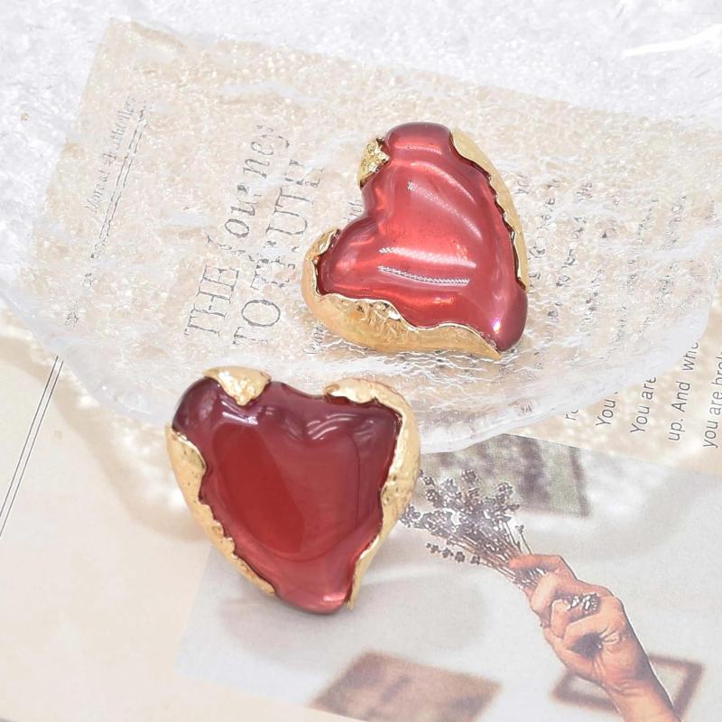

Stud Earrings Fashion Beautiful Red Heart Inlaid Zircon Acrylic Gem Ear Studs For Women's Gril's Brithday Party Jewelry Gifts