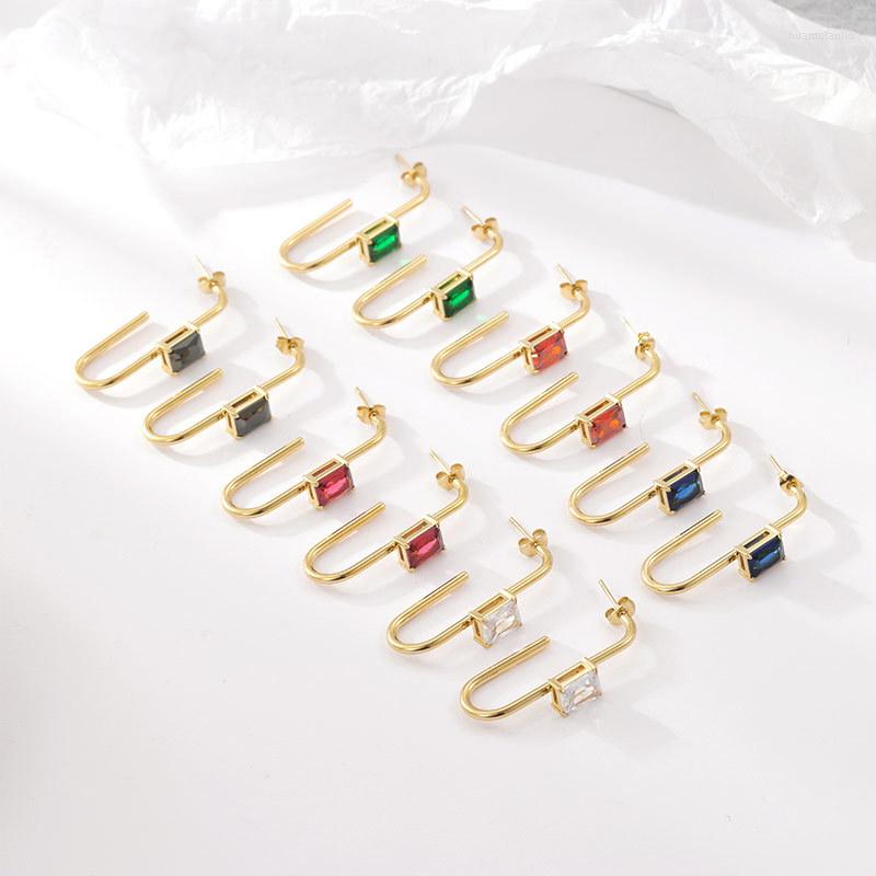 

Hoop Earrings 2023 Design Gold Plated Multi Color CZ Inlay Hiphop Women Stainless Steel Fashion Accessories