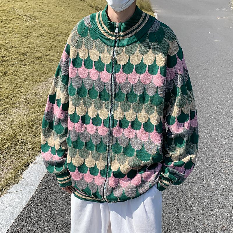 

Men's Sweaters Cardigan Men Spring Korean Style Simple Design Plaid Knitting Retro Casual Unisex O-neck Loose Vintage Knitted Sweater A109, Green
