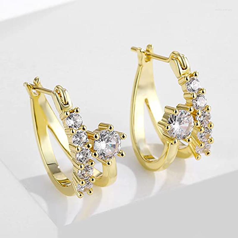 

Hoop Earrings CAOSHI Shinning Gold Color Female Fashion Engagement Accessories With Dazzling Zirconia Stylish Jewelry For Women