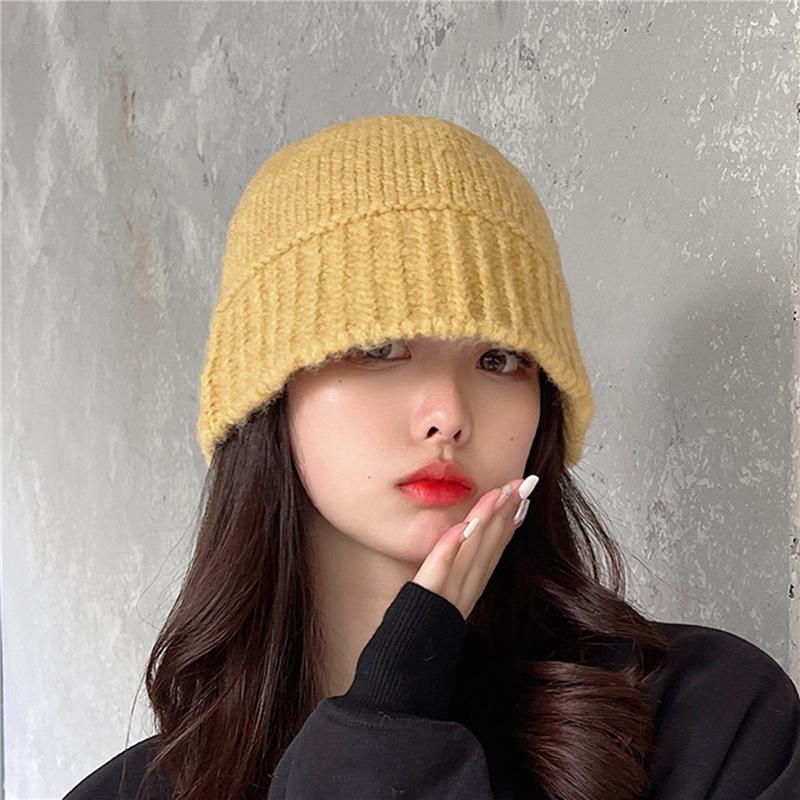 

Berets Winter Hat For Women Knitting Bucket Warm Caps Dome Panama Black Fashion Vintage Fisherman Hats Warmer Girls, Beige