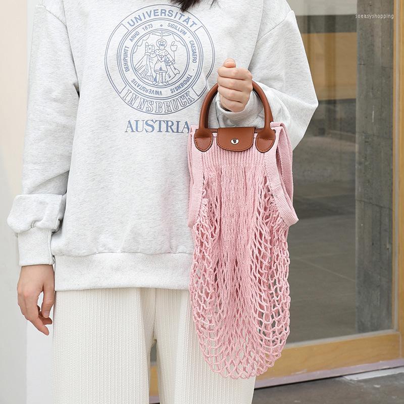 

Evening Bags Beach Handbag For Girls Summer Hollow Out Hand Woven Fishnet Bag Women Knitting Tote Pack Cotton Stitching Shoulder, Black