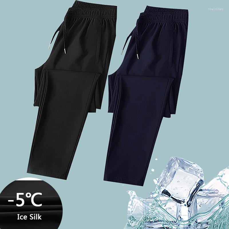 

Men's Pants Summer Thin Casual Solid Sports Mens Ice Silk Soft Elasticity Loose Slim Quick-dry Trousers Jogger Sweatpants Streetwear, Black
