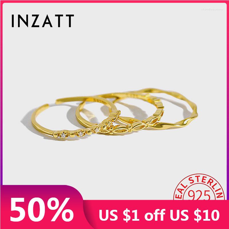 

Cluster Rings INZAGenuine 925 Sterling Silver Zircon CZ Bead Adjustable Ring For Women Classic Fine Jewelry Geometric Accessories