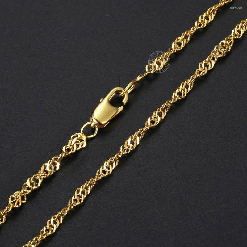 

Chains 2mm Gold Color Necklace For Womens Girs Wave Twisted Link Chain Elegant Fashion Jewelry Women GN479
