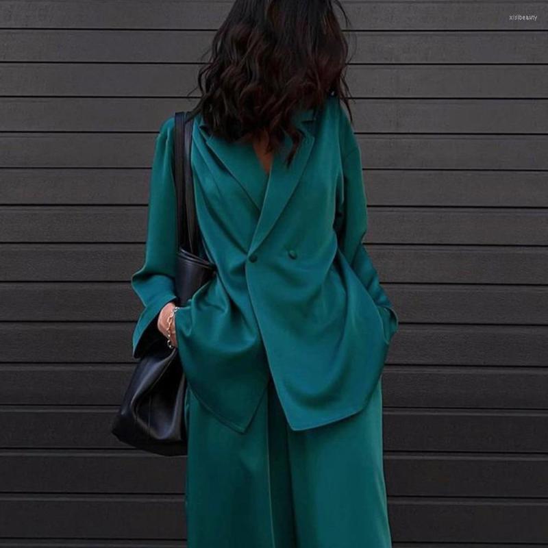 

Women's Two Piece Pants Fashion Style Women Suits  Pieces Tailor Made Double Breasted Jacket Wide Leg Business Lady Formal Dress, Khaki