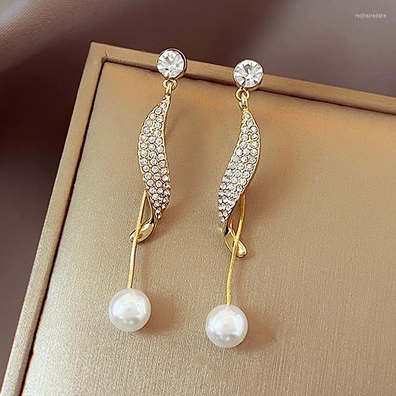 

Dangle Earrings 2023 Korean Version Rhinestone Long Tassel Pearl Women's Simple Silver Color Party Jewelry Beautiful Gift
