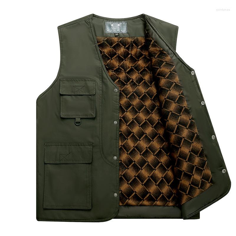

Men's Vests 2023 Autumn And Winter Outdoor Multi-Pocket Vest With Velvet Thickened, Black