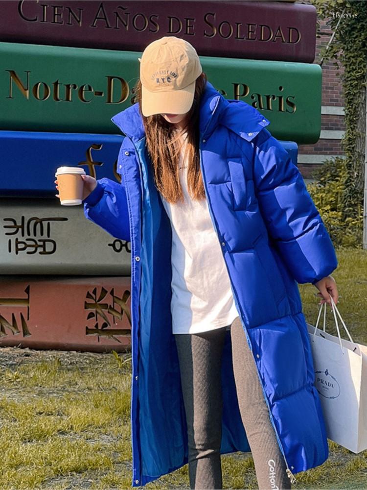 

Women's Trench Coats Thicken Warm Parka Women Winter Long Over-The-Knee Down Jacket Female Loose Hooded Stand Cotton Padded Overcoats, Royal blue