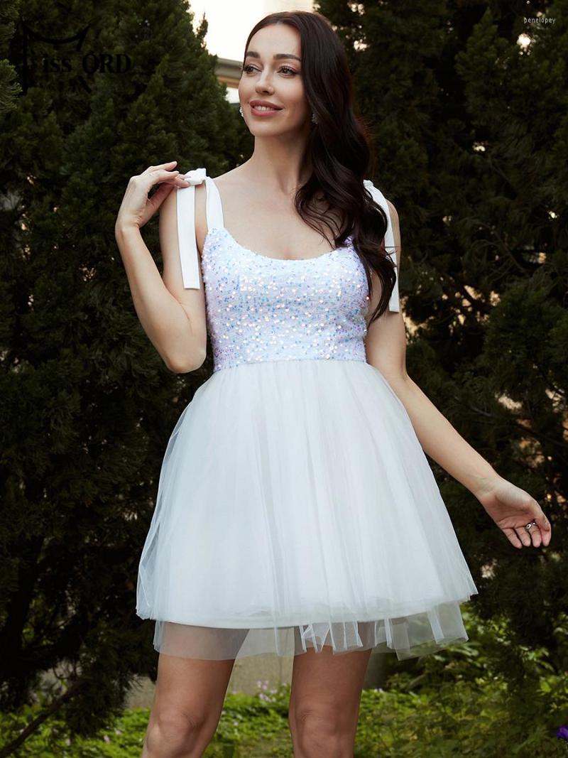 

Casual Dresses Missord Mesh Mini Dress Open Back Sequin Homecoming White